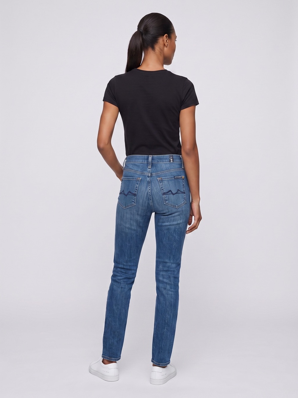 7 for all Mankind Mid Blue Straight-Leg Jeans sz 24 EUC